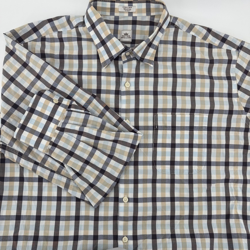 Peter Millar Crown Ease Mens XL Long Sleeve Shirt Plaid Checkered Button Up
